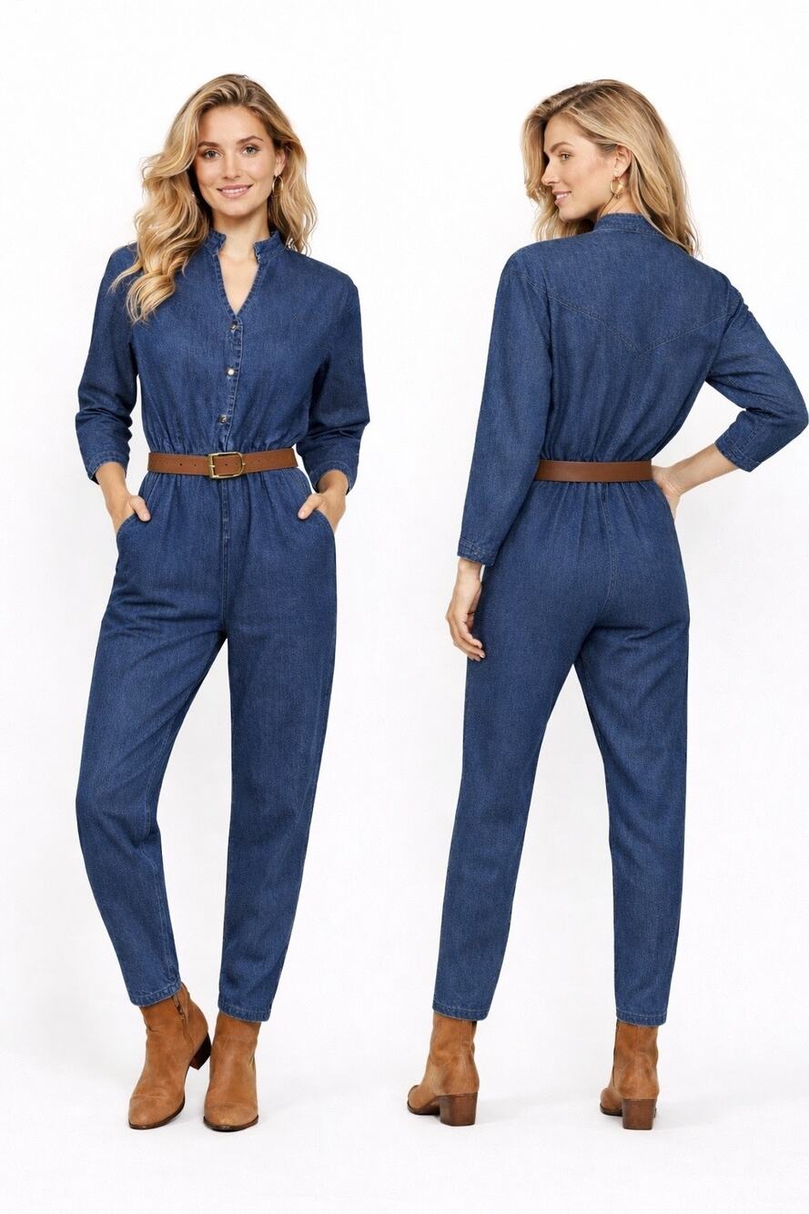 Vintage 1980s Torpedo International Denim Jumpsuit USA Western Size Small